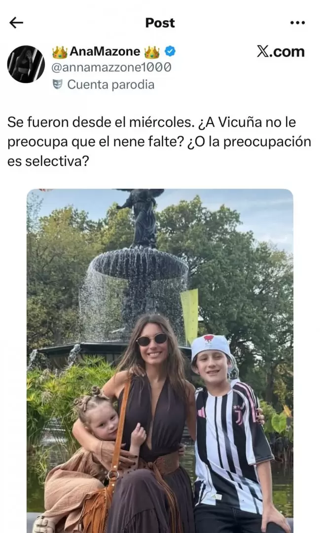 En X cuestionan el viaje de Pampita con sus hijos y el silencio de Benjamn Vicua
