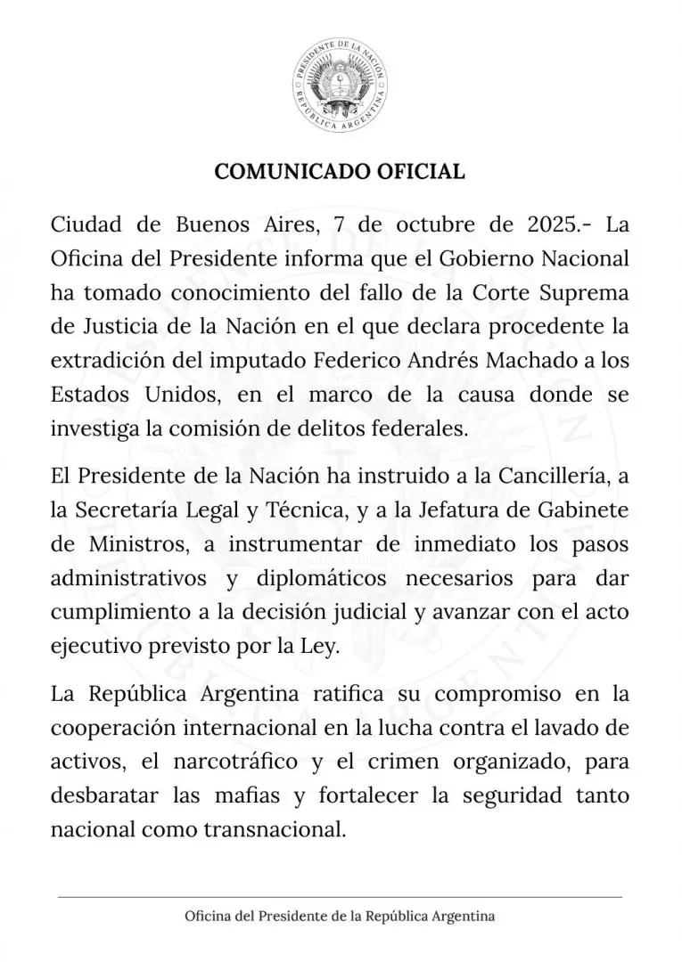 Comunicado de la Oficina del Presidente
