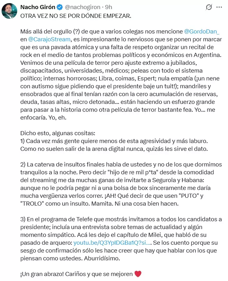 La reflexin de Nacho Girn tras el ataque homofbico contra l por parte del Gordo Dan en Carajo.