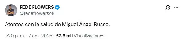 Indignacin por el mensaje de Federico Flowers sobre la salud de Miguel ngel Russo