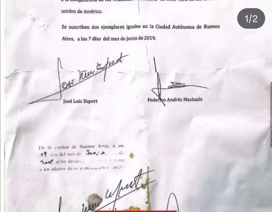 La copia del contrato por un milln de dlares que Jos Luis Espert firm con Fred Machado
