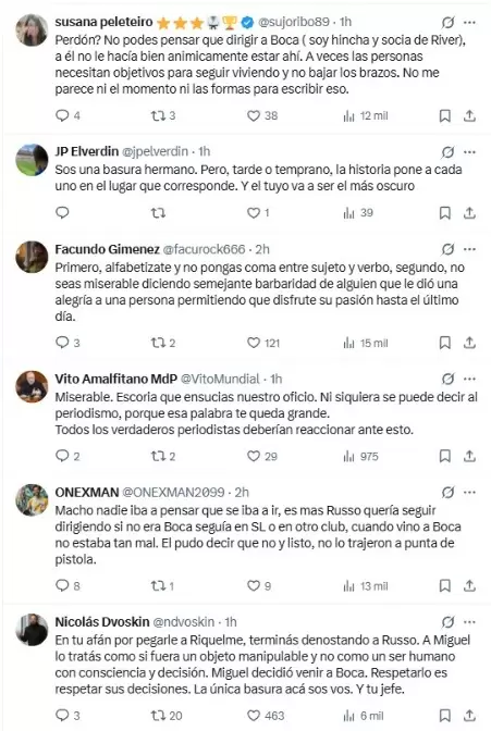 Algunos de los comentarios que recibió Anello en su nefasto posteo