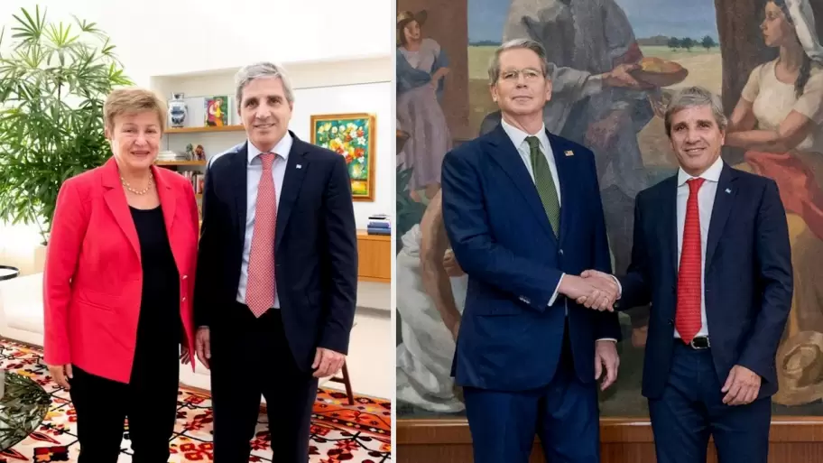 Scott Bessent y Kristalina Georgieva con Luis Caputo