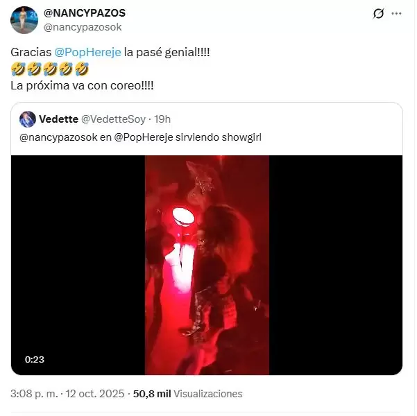 La reaccin de Nancy Pazos a su show