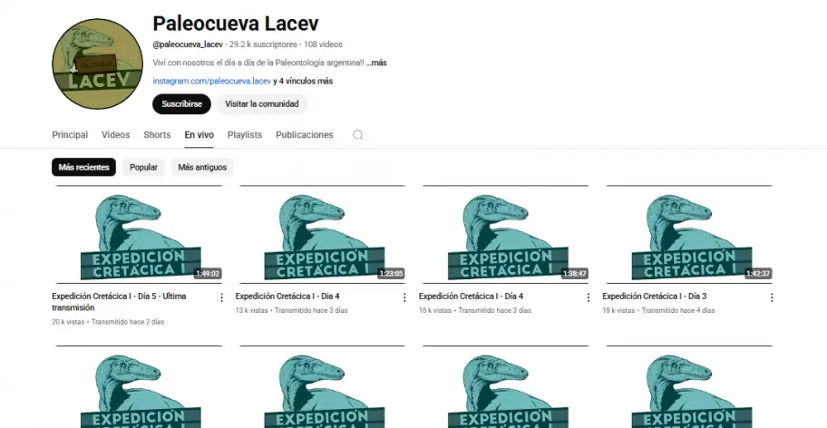 Todas las transmisiones de la Expedicin Cretcica I quedaron grabadas en el canal de YouTube Paleocueva_lacev