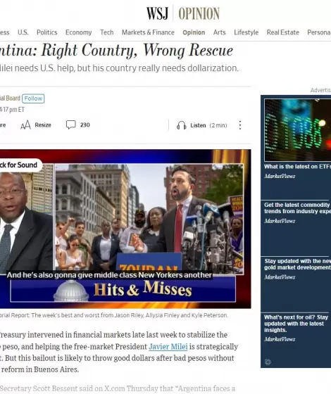 The Wall Street Journal cuestiona el rescate de Argentina