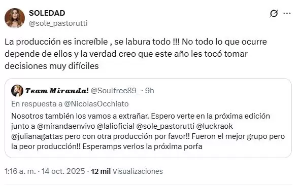 Soledad Pastorutti sali en defensa de la produccin de La Voz Argentina