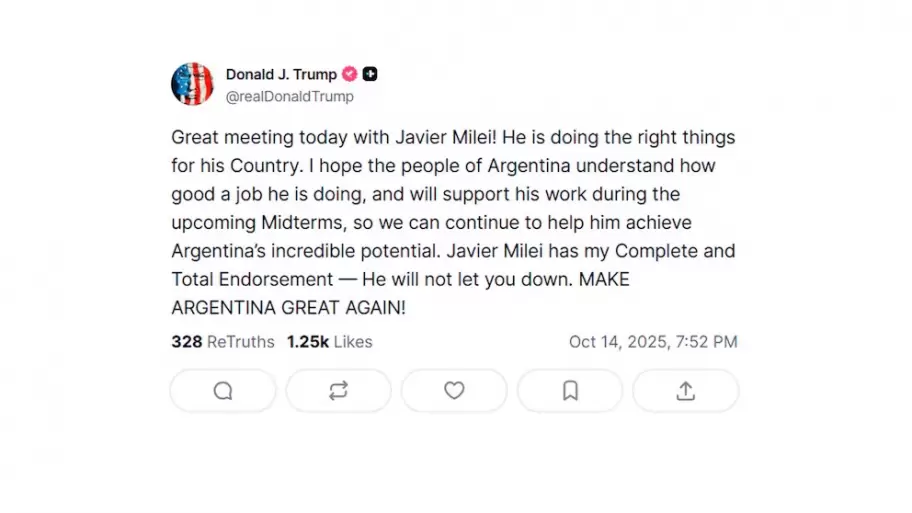 El mensaje de Donald Trump tras su encuentro con Milei