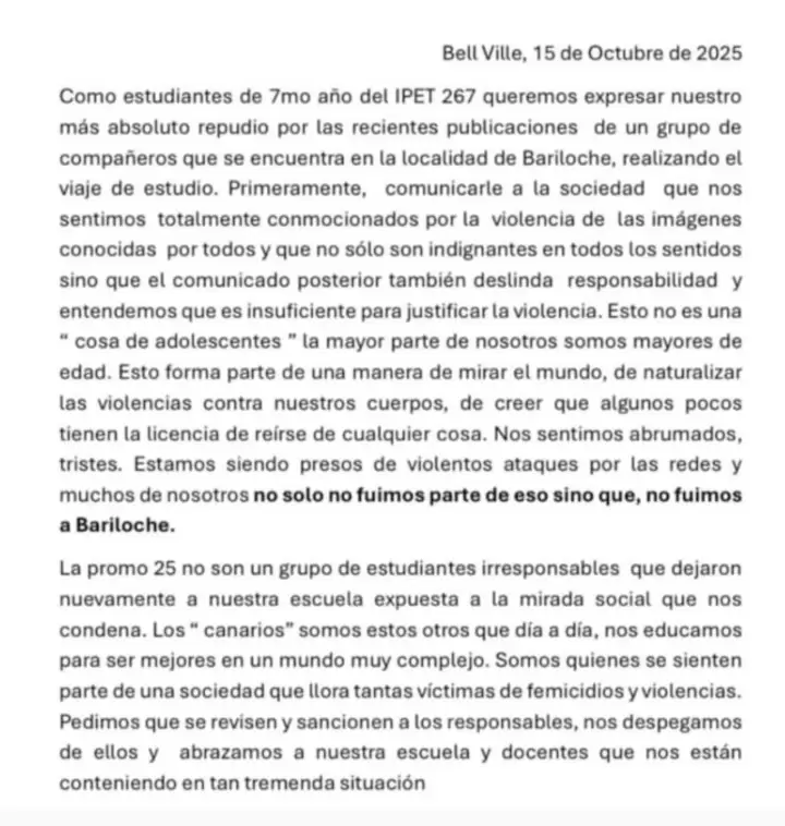 El comunicado de los alumnos en repudio a la "broma"