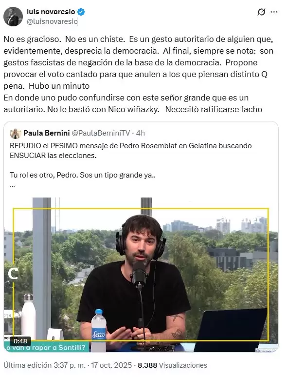 Luis Novaresio lo acus de "autoritarismo" y de "despreciar la democracia".