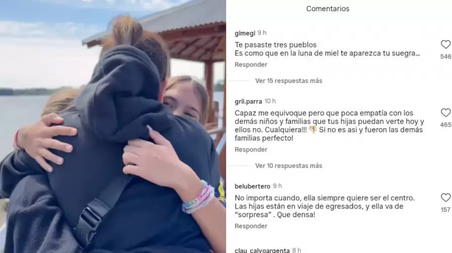 Los usuarios criticaron a Cinthia Fernndez por llegar de sorpresa al viaje escolar de sus hijas