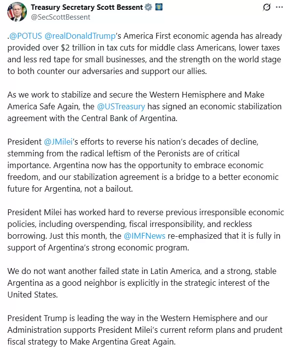 El posteo de Scott Bessent