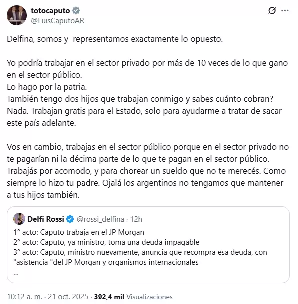 Luis Caputo le respondió a Delfina Rossi