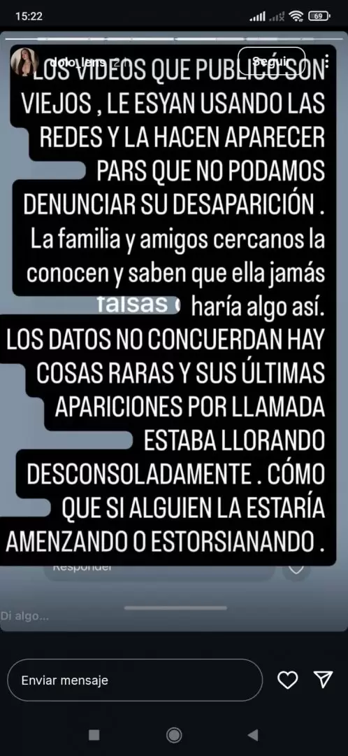 El mensaje que había aparecido en las redes de la joven de 26 años