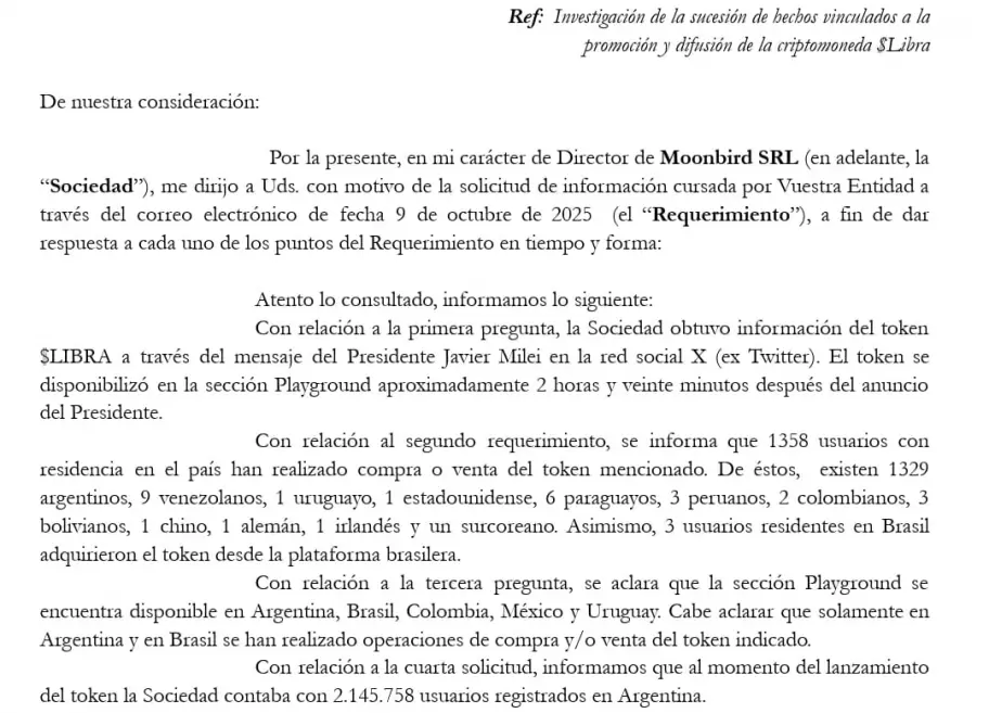 Ripio informó que 1329 argentinos y 29 extranjeros compraron $LIBRA a través de su plataforma.