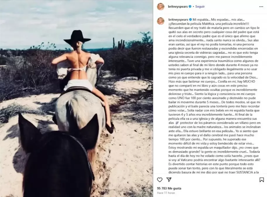 La publicación que Britney luego eliminó