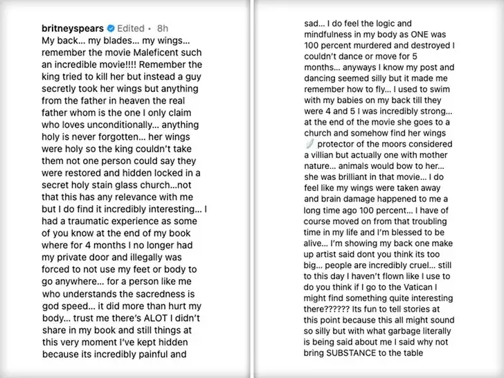 La publicación que Britney luego eliminó