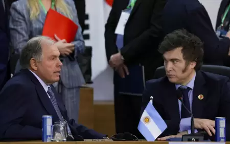 Milei mira con cara de pocos amigos a Gerardo Werthein