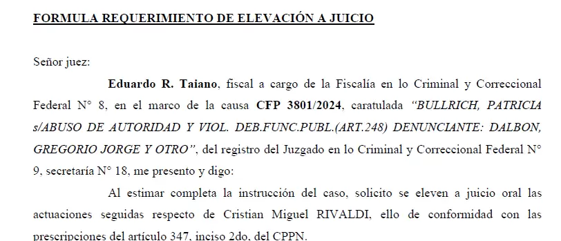 El fiscal Eduardo Taiano pidió la elevación a juicio de Cristian Rivaldi