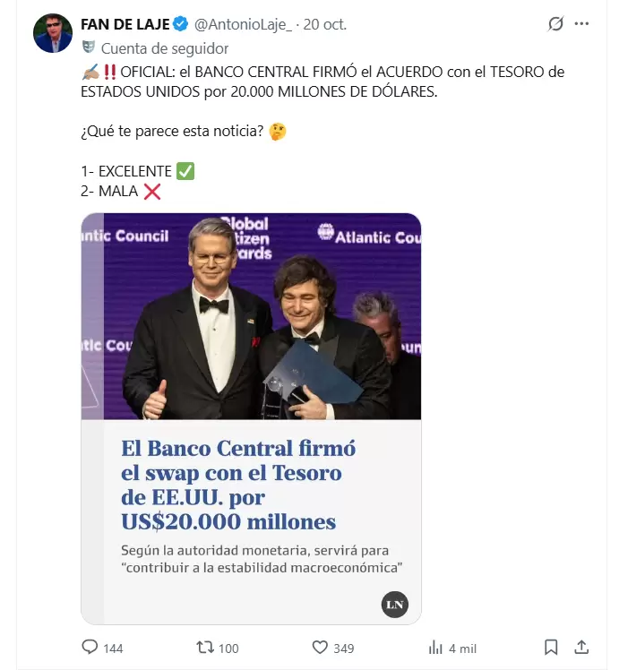 Algunos de los tuits de la cuenta fake de Antonio Laje