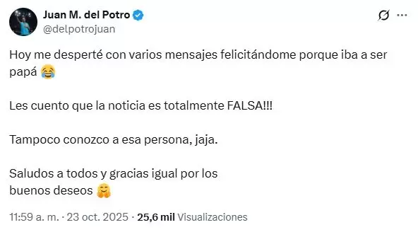 Juan Martín del Potro desmintió la noticia