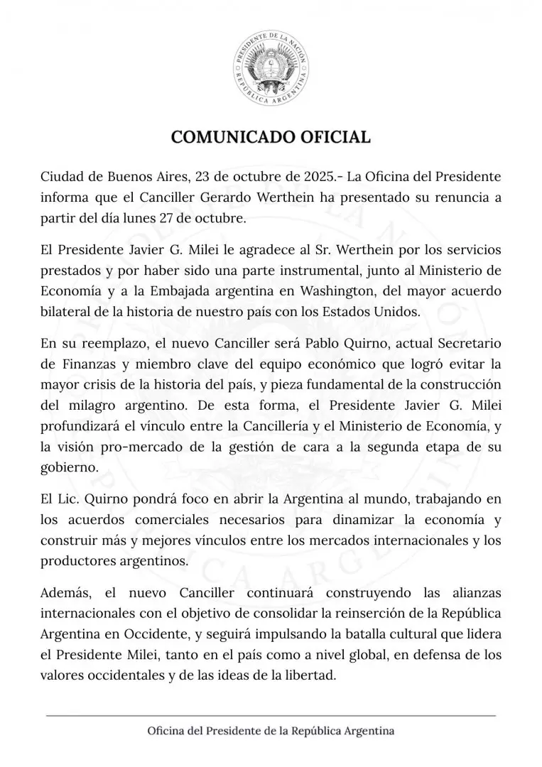 El comunicado de la Oficina del Presidente
