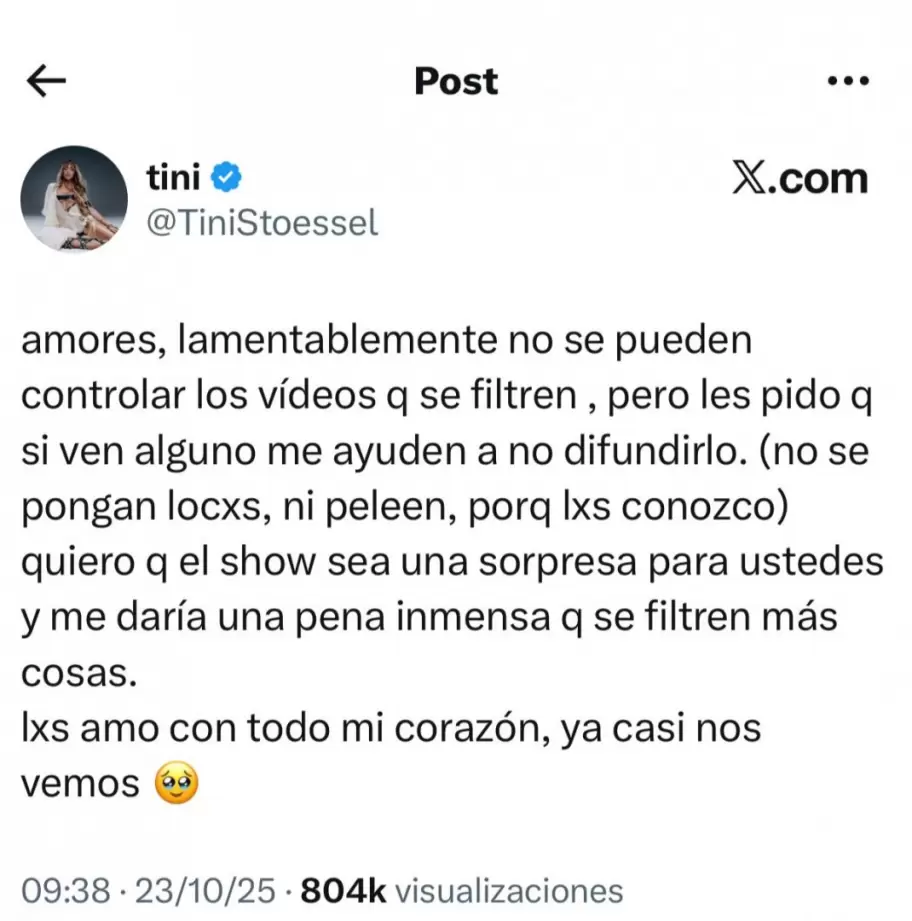 El exclusivo pedido de Tini Stoessel a sus seguidores