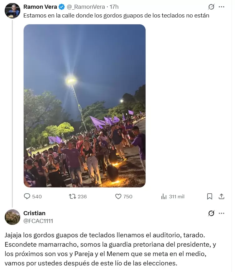 Las amenazas de una cuenta vinculada a las Fuerzas del Cielo contra Ramón "El Nene" Vera, Sebastián Pareja y los Menem.