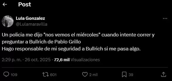 Periodista del destape contó cómo fue amenazada por un policía de Patricia Bullrich