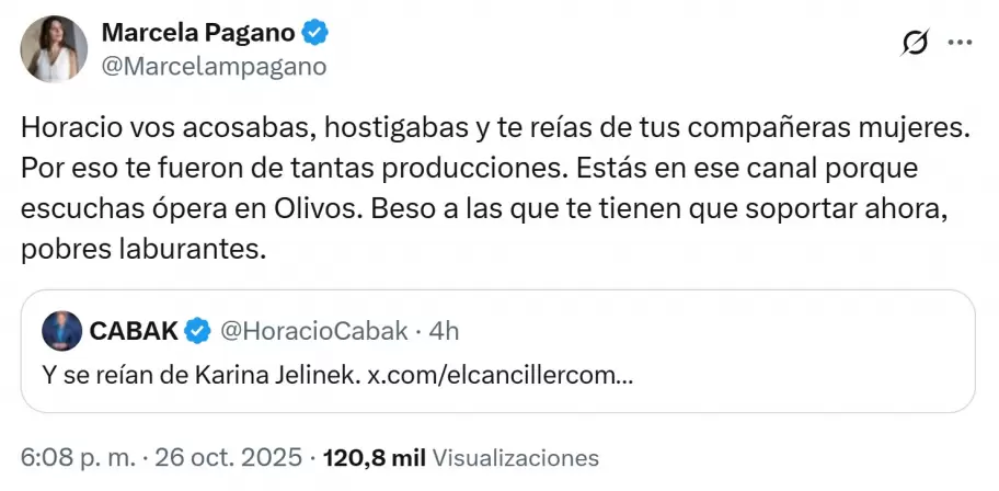 Marcela Pagano le record las denuncias de acoso que recibi Horacio Cabak por parte de sus compaeras mujeres.