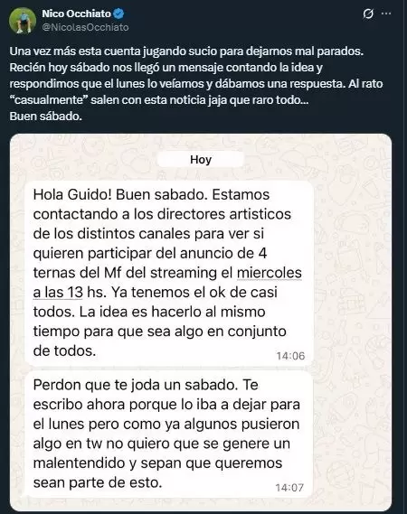 Nico Occhaito aclar la polmica detrs de la lectura de ternas de los Martn Fierro del Streaming