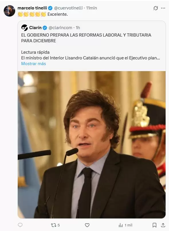 Marcelo Tinelli aplaude la iniciativa de Javier Milei