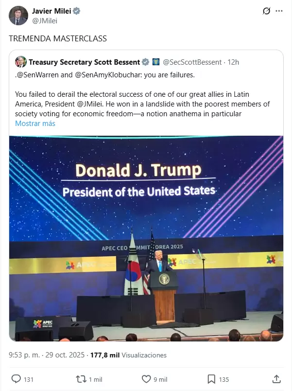 El posteo de Milei en apoyo a Bessent