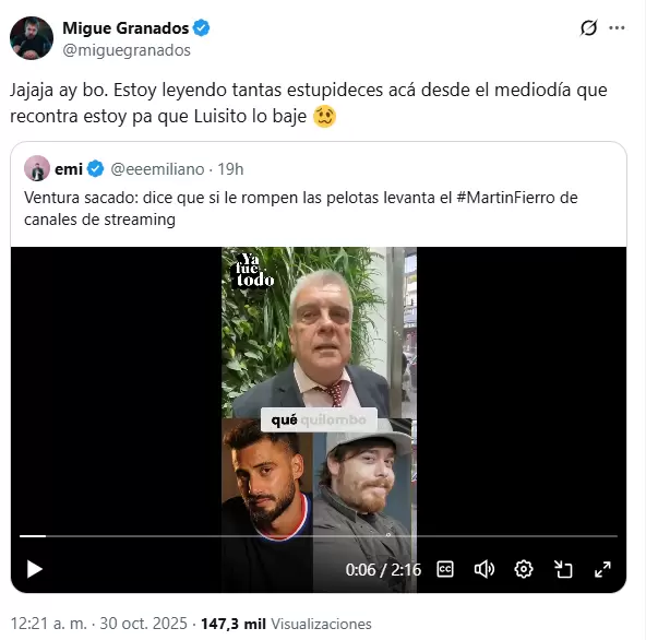 La reacción de Migue Granados a la postura de Ventura