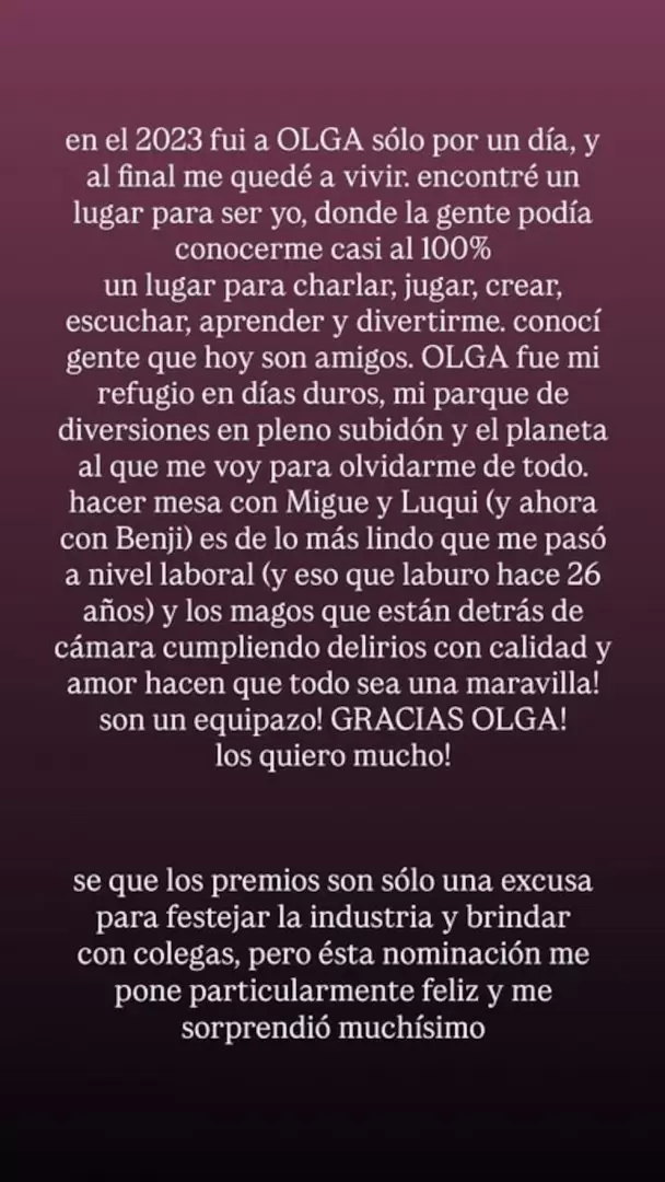 Gimena Accardi habló emocionada sobre su nominación a los Martín Fierro