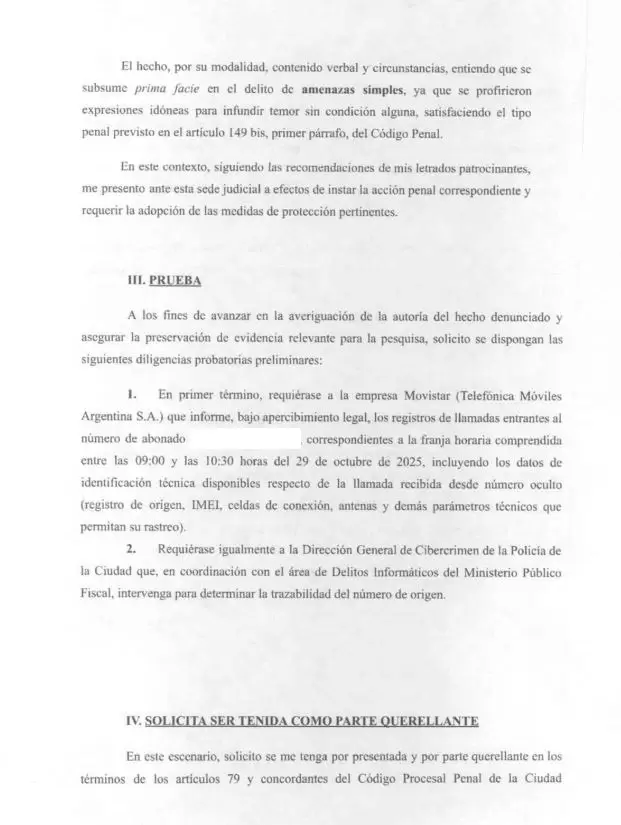 Juana Tinelli denunció haber recibido una llamada intimidatoria de un hombre que se presentó como Gustavo Scaglione