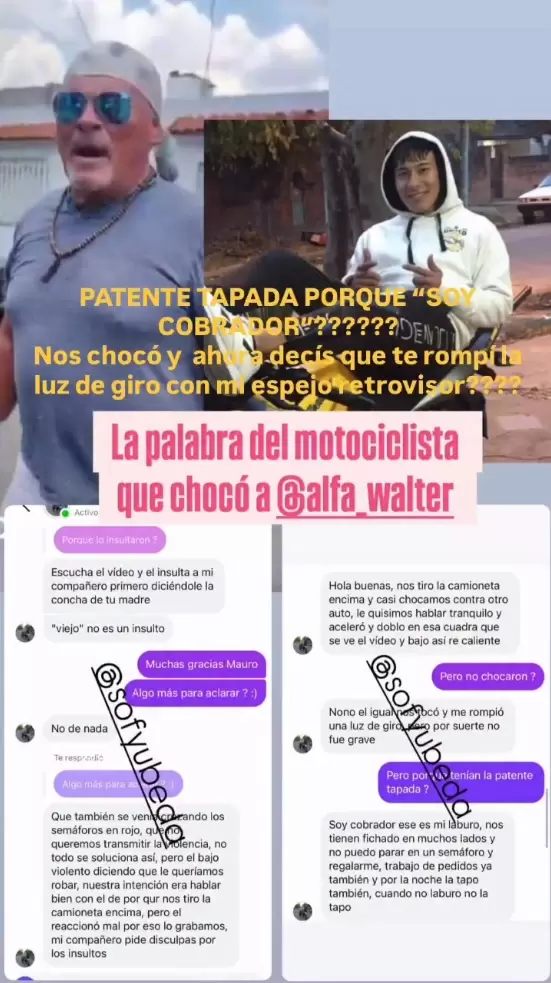 Las confesiones del motociclista que llevaba tapada la patente cuando tuvo el altercado con Walter "Alfa" Santiago.