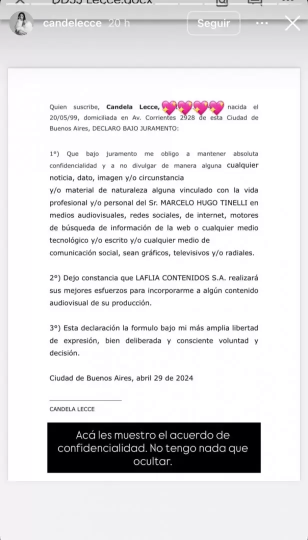 Cande Lecce firmó un acuerdo de confidencialidad ¿obligada por Marcelo Tinelli?