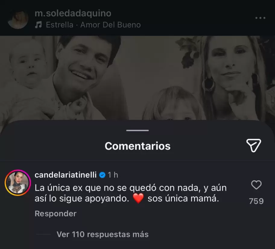 Cande Tinelli apoyó el posteo de su madre, Soledad Aquino, y apuntó contra Paula Robles