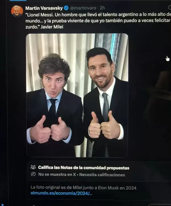 Martin Varsavsky public una foto de Milei y Messi.