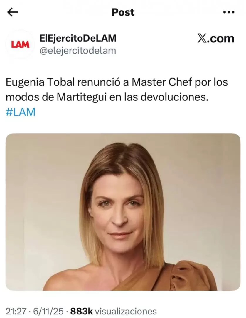 ngel De Brito anunci la renuncia de Eugenia Tobal a Masterchef