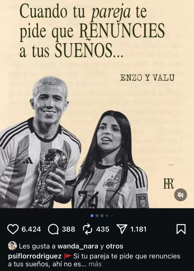 El like de Wanda Nara que confirmaría la enuncia de Valentina Cervantes por culpa de Enzo Fernández