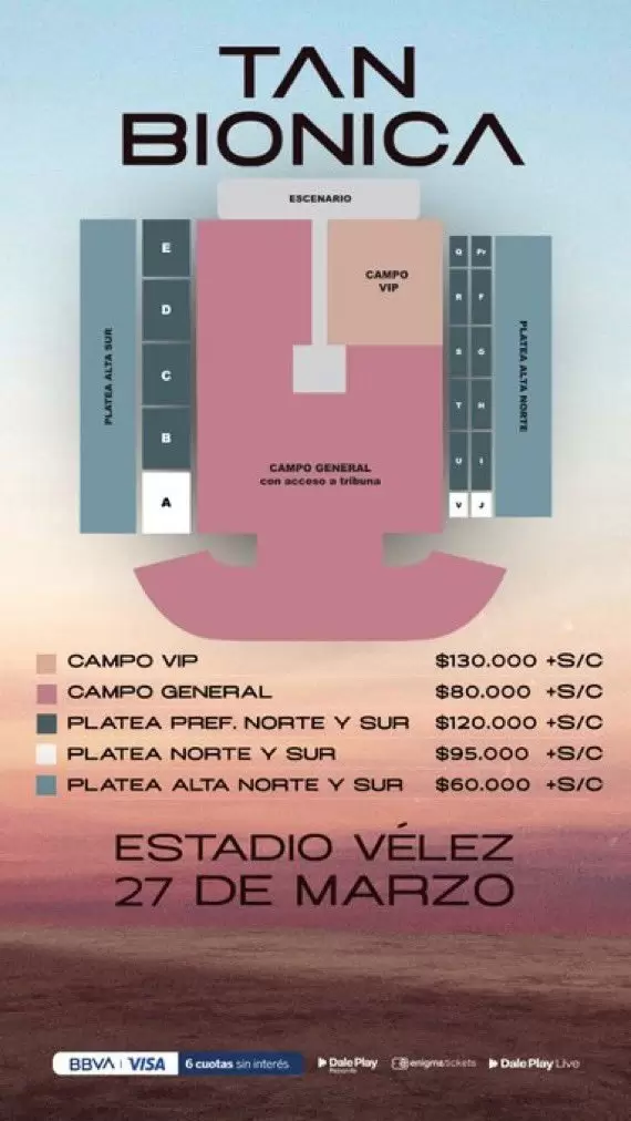Precios del nuevo recital de Tan Biónica en el Vélez