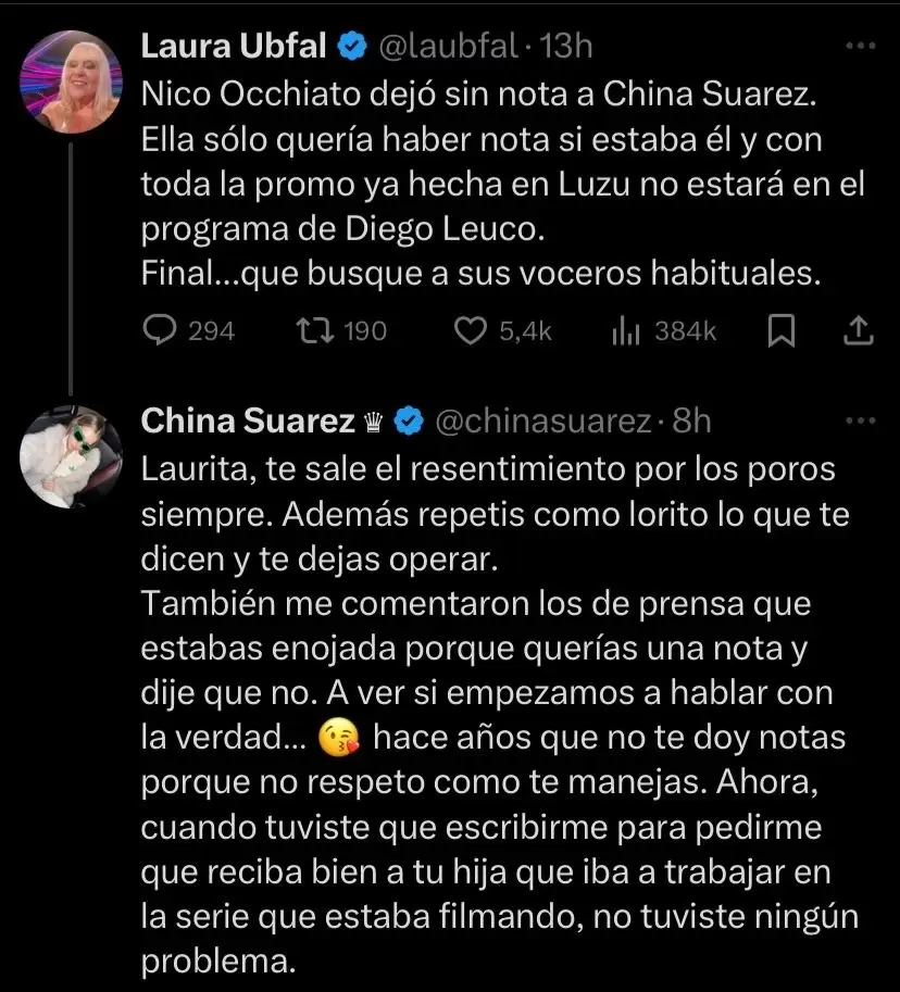 Fuerte cruce entre la China Suárez y Laura Ubfal