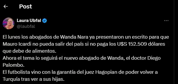 Laura Ubfal contó el movimiento que hizo Wanda Nara y sus abogados y que complica a Mauro Icardi