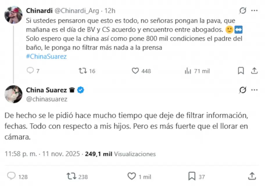 La China Suárez apuntó contra Benjamín Vicuña