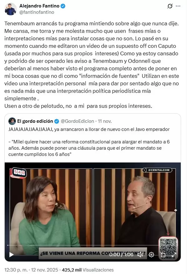 Alejandro Fantino estalló contra Tenembaum