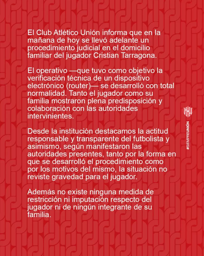El comunicado de Unión de Santa Fe