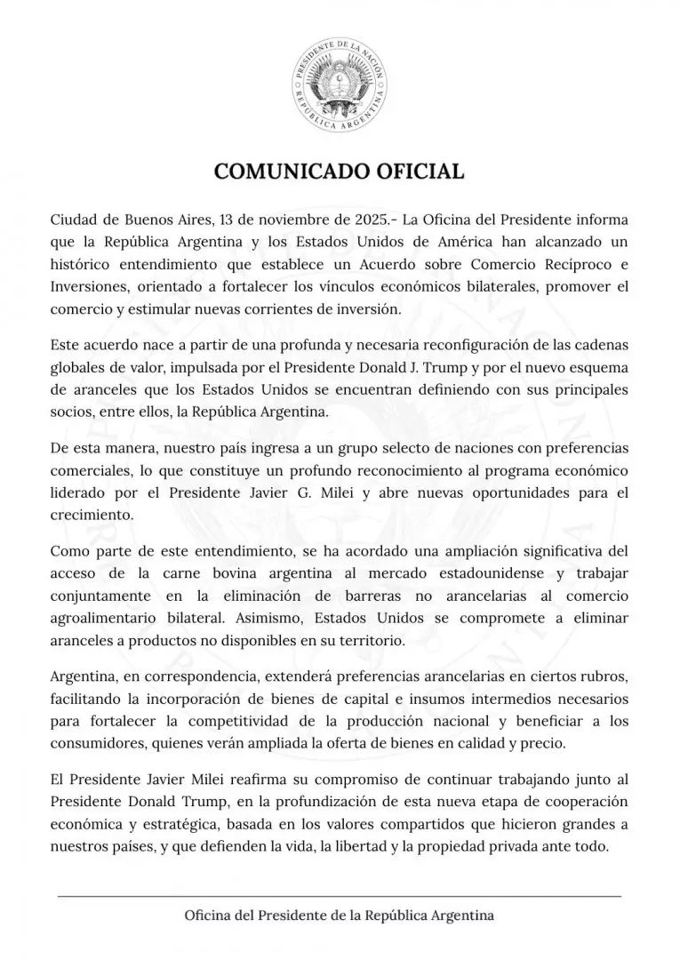 El comunicado de la Oficina del Presidente