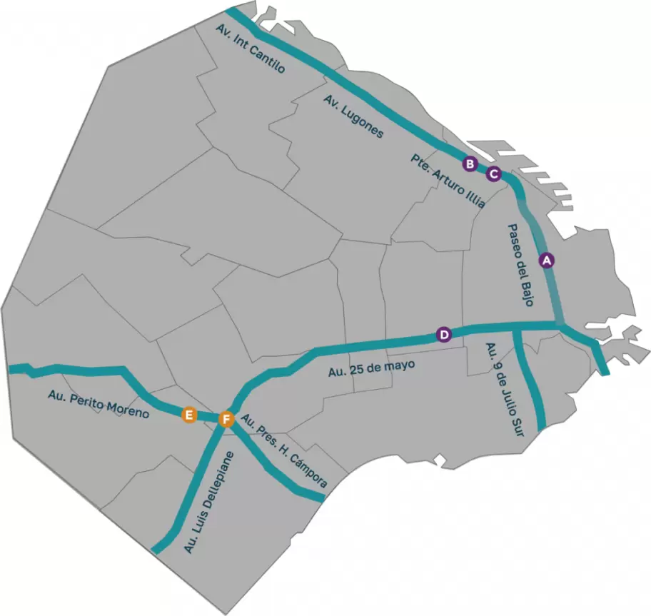 Las autopistas que gestiona AUSA.